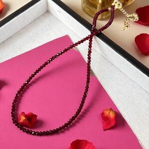 Shimmering Faceted Red Garnet Beaded Gold Necklace. New.